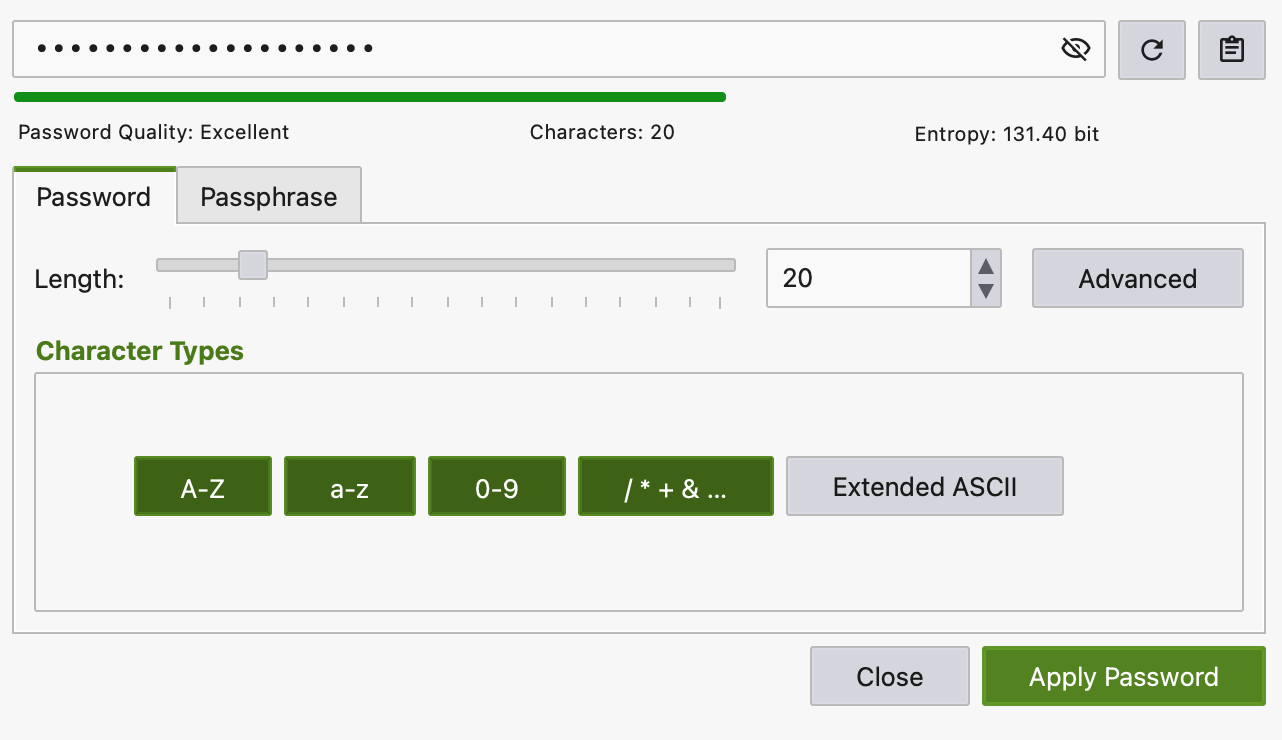 KeePassXC generator gesla