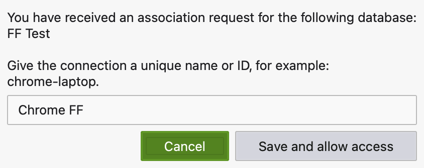 KeePassXC New key association request
