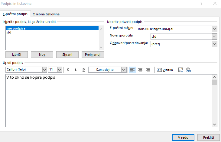 Outlook podpis