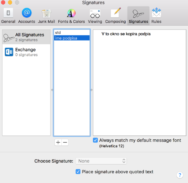 macOS Mail podpis