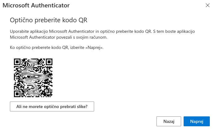 QR koda v spletnem vmesniku